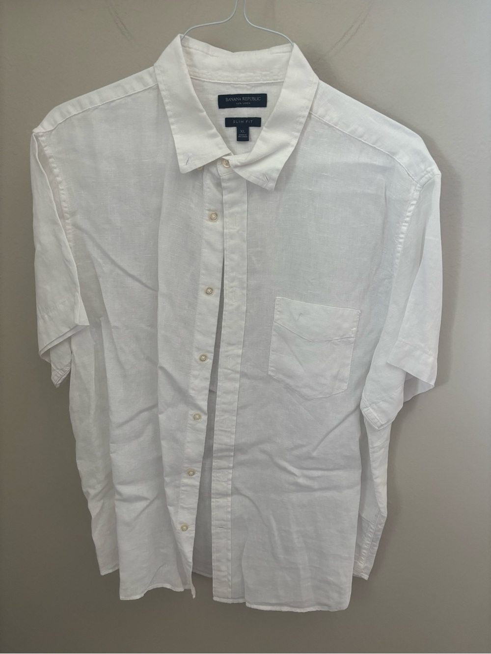 Banana Republic White Linen Short-Sleeve Button-Up Shirt Slim Fit XL